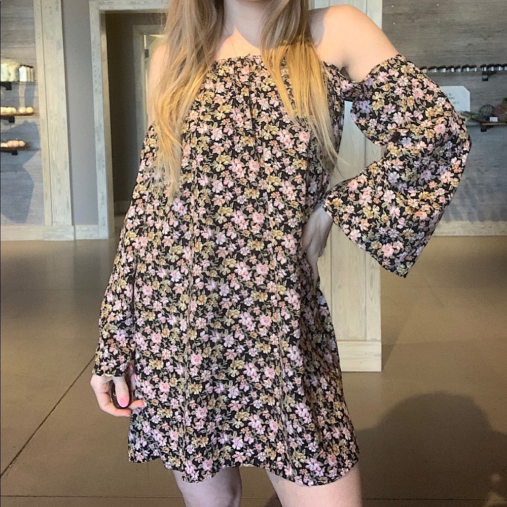 Strapless silk floral dress